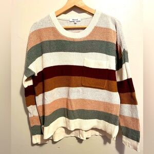 Madewell Thompson Multicolor Stripe Knit Pullover Pocket Sweater